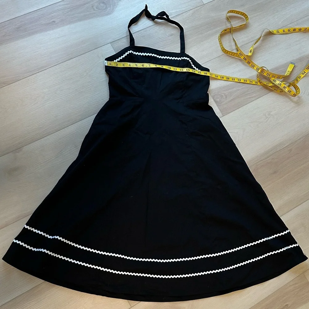 Cynthia Rowley Black Cotton Halter Sundress Circle Skirt RickRack Whimsigoth ~ M - Picture 11 of 15
